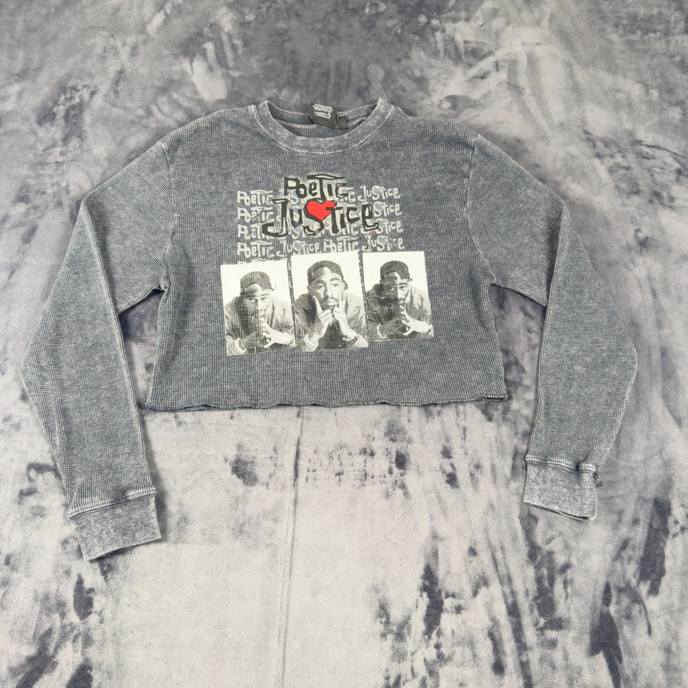 Chemistry Poetic Justice Tupac Graphic Thermal Top Womens Size M Grey Cropped